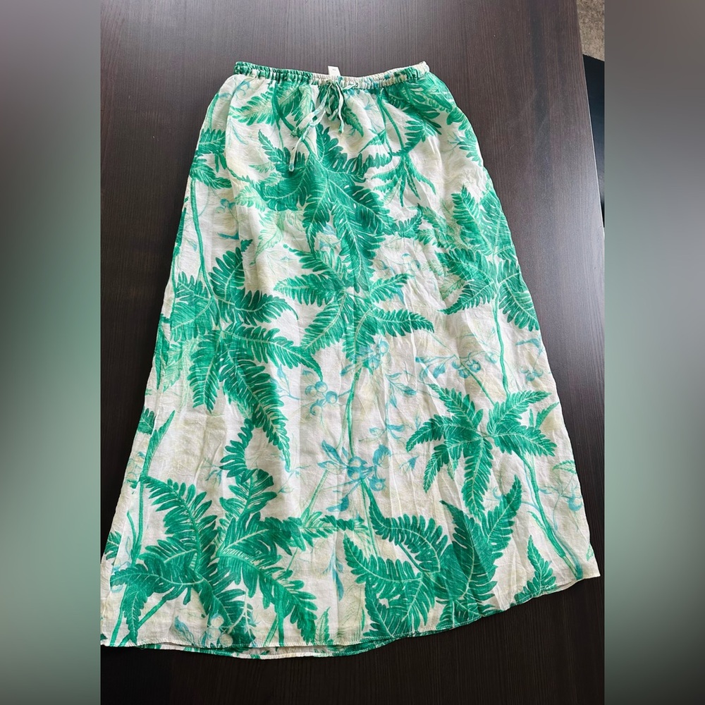 H&M Green Leaf Print Maxi Skirt